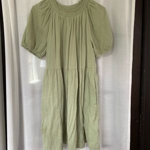 Puff Sleeve Green Dress